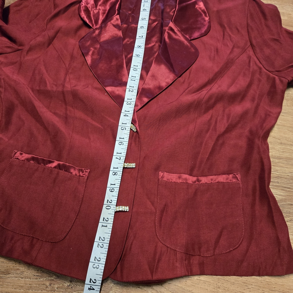 NWT! Vintage Wild Rose Burgundy Satin-Trim Blazer Size 12 Rhinestone Buttons - Picture 7 of 8